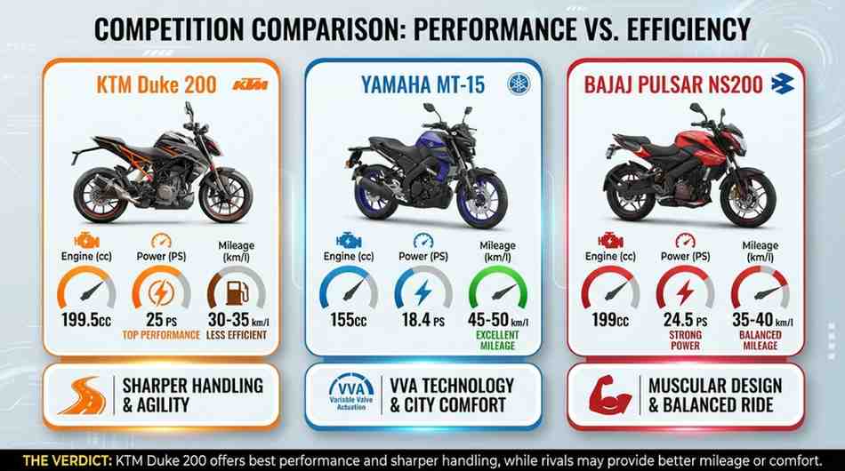 KTM Duke 200 Complete Guide: Price, Specs, Mileage, Features & Review (2026) 5 KTM Duke 200 Competition Comparison