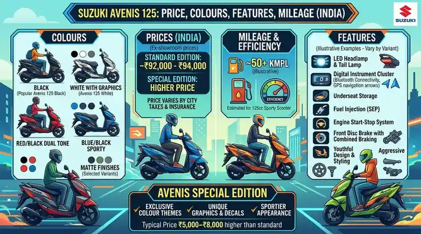 suzuki avenis 125 detailed with price mileage colours and features